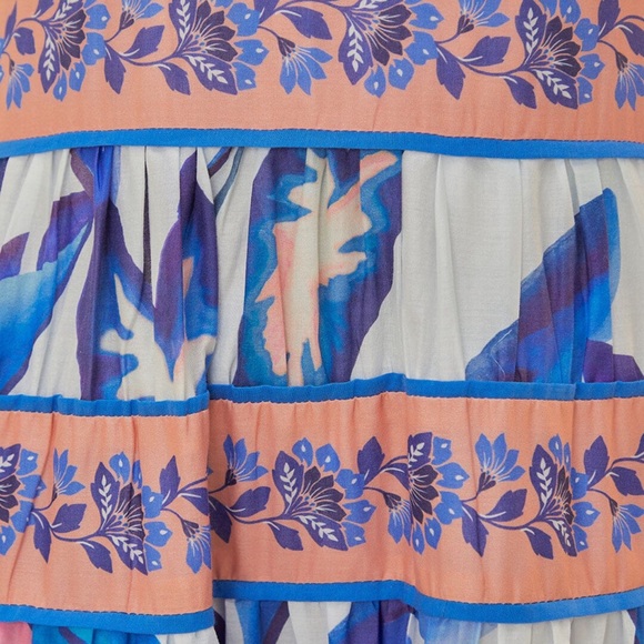 Farm Rio Off-White Blue Foliage Midi Dress - Picture 6 of 9